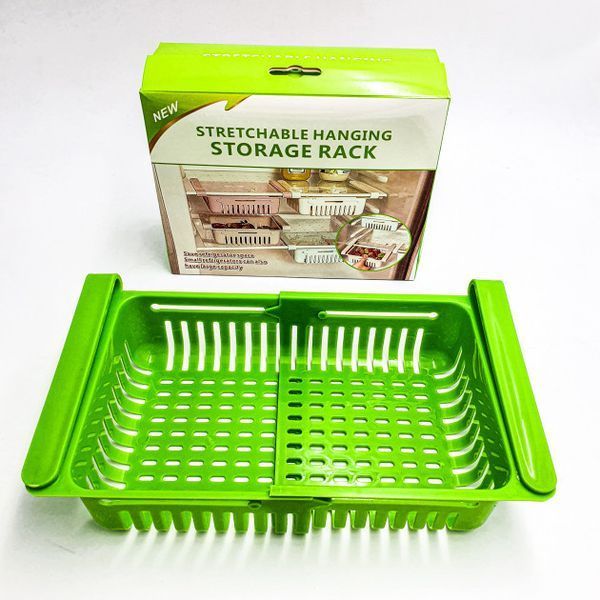Раздвижной пластиковый контейнер для хранения продуктов в холодильнике Storage rack зеленый 1047 фото