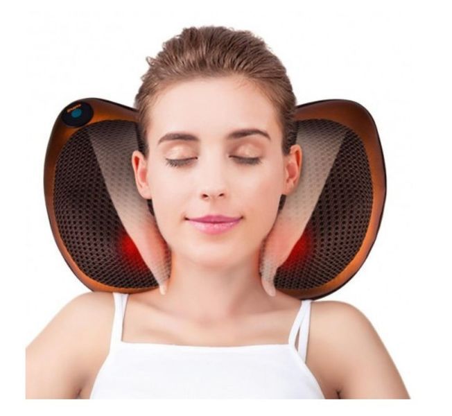 Масажна роликова подушка масажер у машину Massage pillow для спини та шиї 8028 фото