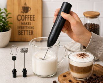 Капучинатор аккумуляторный USB 2в1 с двумя насадками, электрический вспениватель молока, миксер для кофе, матча и коктейлей AN-2198 фото