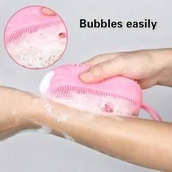 Двухсторонняя силиконовая мочалка для тела Bath Brush с губкой розовая ME-12pr фото
