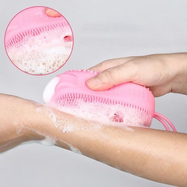 Двухсторонняя силиконовая мочалка для тела Bath Brush с губкой розовая ME-12pr фото