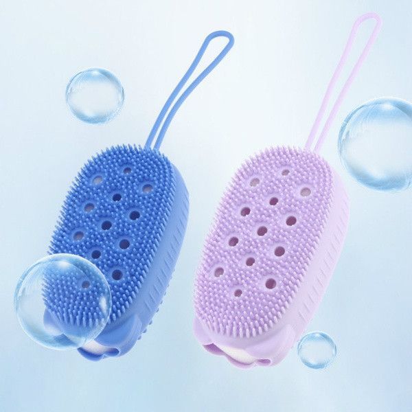 Двухсторонняя силиконовая мочалка для тела Bath Brush с губкой розовая ME-12pr фото