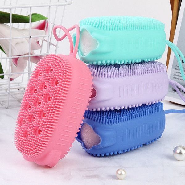 Двухсторонняя силиконовая мочалка для тела Bath Brush с губкой розовая ME-12pr фото