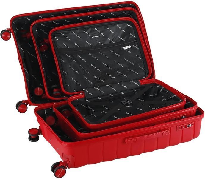 Чемодан большой WINGS DQZ01 L Wine Red 100л &ndash; полипропилен, 4 двойных колеса 360&deg;, кодовый замок DQZ01LWR фото