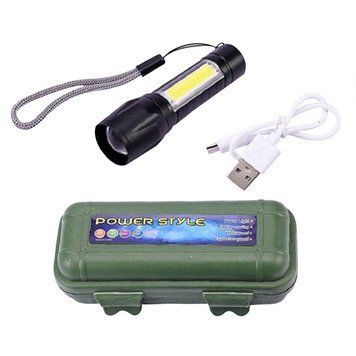 Фонарь ручной аккумуляторный с USB, боковым светом и ZOOM, XPE+COB NJ-02003 фото
