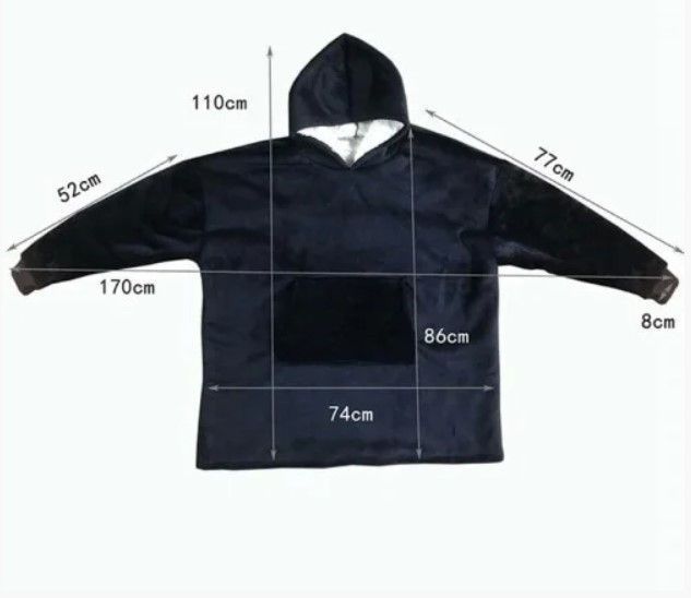 Плед толстовка двостороння Huggle Hoodie халат з капюшоном і рукавами унісекс синій 10012 фото