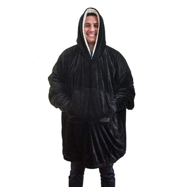 Плед толстовка двостороння Huggle Hoodie халат з капюшоном і рукавами унісекс чорний 1087 фото