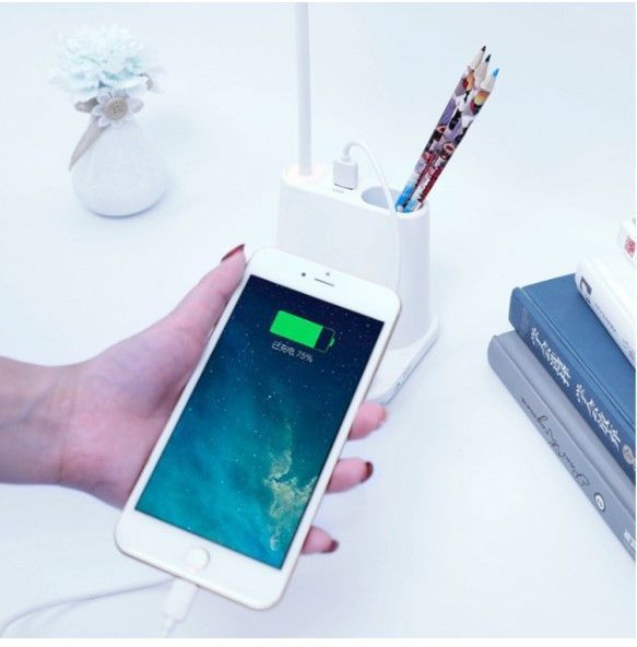 Розумна настільна світлодіодна лампа 3в1 з вбудованим акумулятором і PowerBank рожева 1033 фото