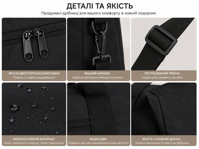 Дорожная сумка с отдельным отделением для обуви и сумочкой-чехлом, черная&nbsp;Wizzair 40&times;30(+10)&times;20 см 361shd фото