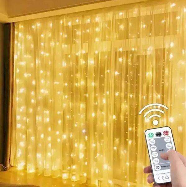 Светодиодная гирлянда штора роса на проводе 3х3 м 300LED пульт + USB SF-2 микс AND-2757 фото