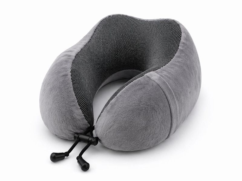 Дорожня подушка-рогалик Memory foam під шию з фіксатором Сіра Ol-1 фото