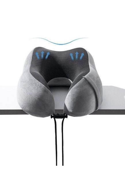 Дорожня подушка-рогалик Memory foam під шию з фіксатором Рожева Ol-3 фото